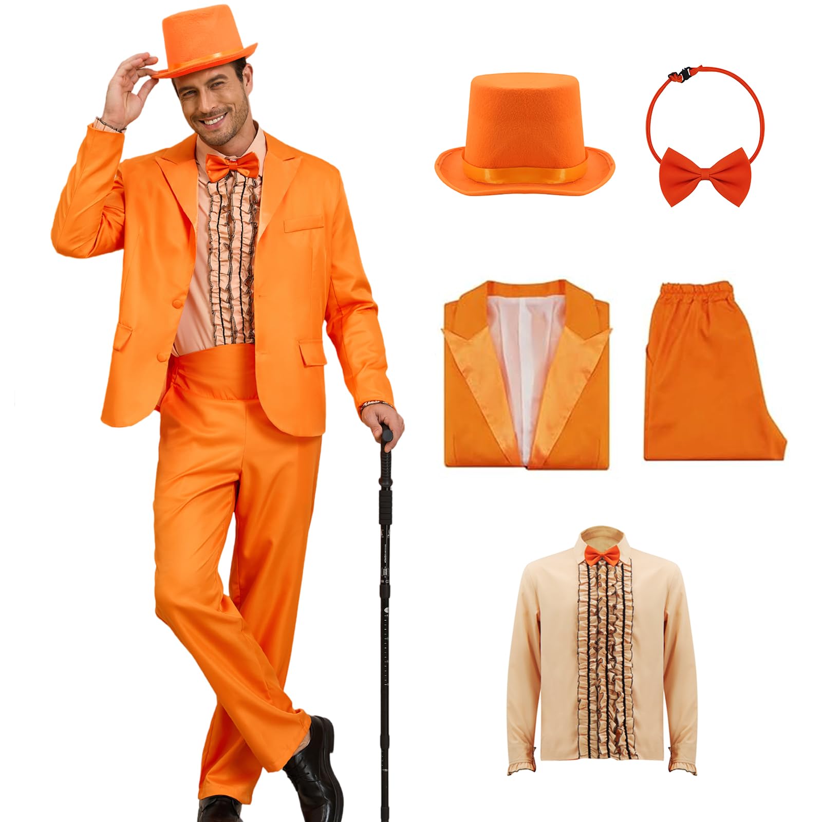 AYYOHON Dumber Tuxedo Dumb Fun Suits Costumes 80s 90s Tuxedo for Men Halloween Prom Party Costume L