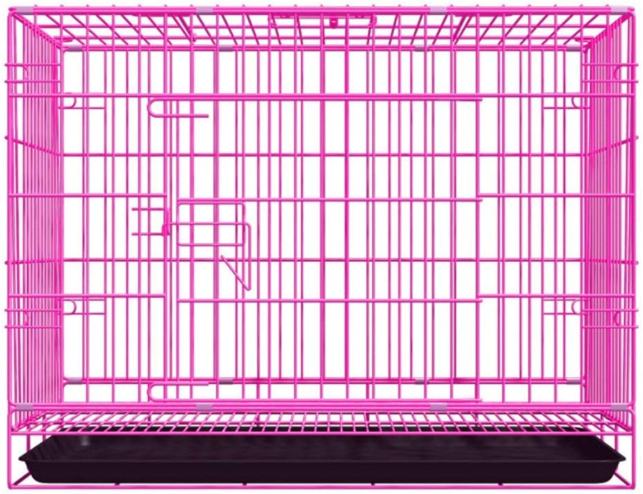 YLCJ Cages for pets Folding dog Cucciolo Animal Transport boxes Door case Metal spring skylight with tray Pink 92 5555 65 cm
