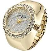 Jessica Simpson Women's Adjustable Ring Watch &ndash; Crystal Bezel, Quartz Analog Mini Dial, Stretch Band Fashion Jewelry Accessory