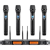 MIZISNR Wireless Microphone System 4 Channel, UHF Metal Cordless Handheld Mics Set - 200 Adjustable Frequencies, Auto Scan & Memory Function, 300ft Range, Ideal for Karaoke Church Wedding（UG-240