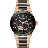 Bulova Latin Grammy Modern Millenia Automatic Two-Tone Stainless Steel Watch,Open Heartbeat Aperture,Exhibition Case Back,Black Dial, (Model:98A236)