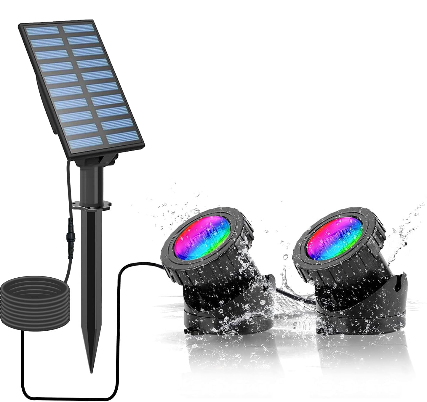 CORESLUX Solar Powered Pond Lights, Waterproof IP68 Submersible Lights with LED Color Changing Spot Light for Aquarium Tank Garden Pool Fountain Waterfall (Set of 2 Lights)