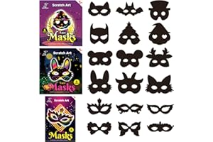 PAITUEND Scratch Rainbow Painting Art Face Masks Cosplay Mask Theme Birthday Party Supplies Decorations Halloween Dress Up Costumes Set DIY Crafts Kit Party Supplies for Boys Girls (18Pcs)