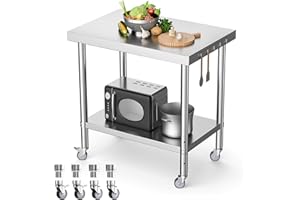 CHIEFINCH Stainless Steel Table 36×24 Inches Metal Work Table with Caster Wheels & Undershelf, Commercial Workstations, Utility Table for Home Kitchen Restaurant Garage Laundry Room Outdoor (36" x 24")