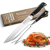 TIVOLI Turkey Carving Knife Set, Carving Fork & Knife for Roast, Meat, BBQ, Brisket, Razor Sharp Premium German Steel Full Tang 8-Inch Slicing Knife with 6.5-Inch Fork Set, Ergonomic Handle- Gift Box