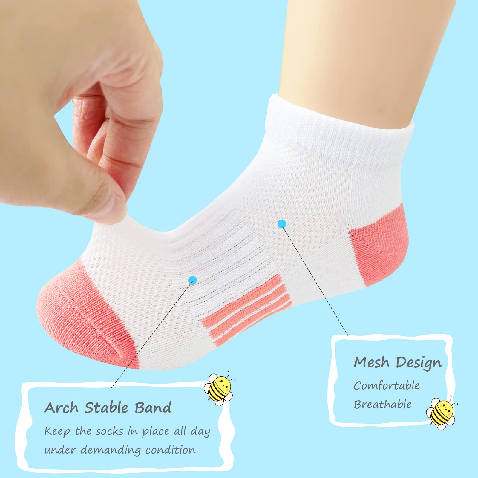 Bemeol Girls Socks 12 Pairs Ankle Athletic Socks Cotton Sports Sock For Little Big Kids
