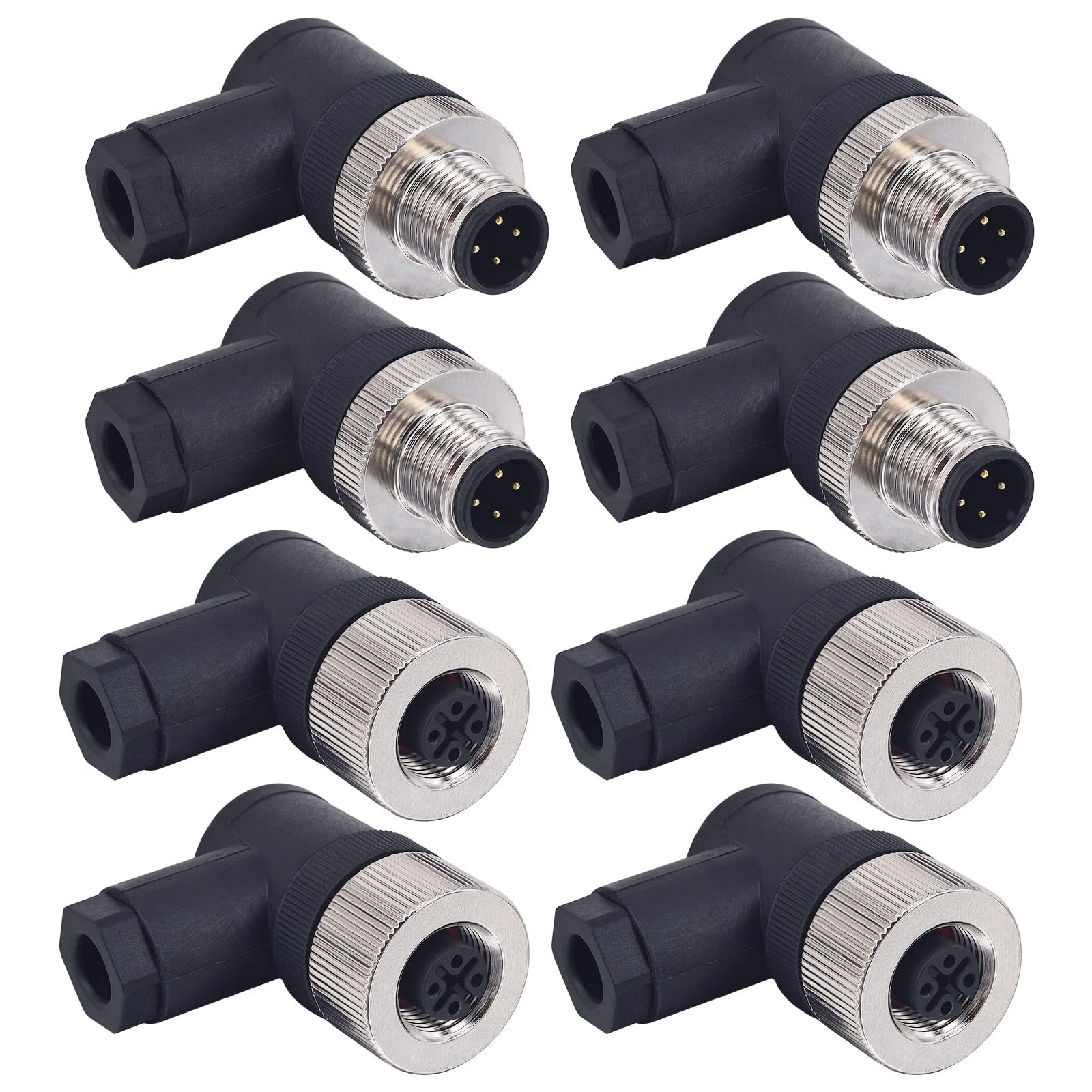 Lonlonty M12 4 Pin Male & Female Right Angle Socket Panel Aviation Wire Connector,12mm Industrial Circular Connector, Outdoor Waterproof IP67,4 Sets