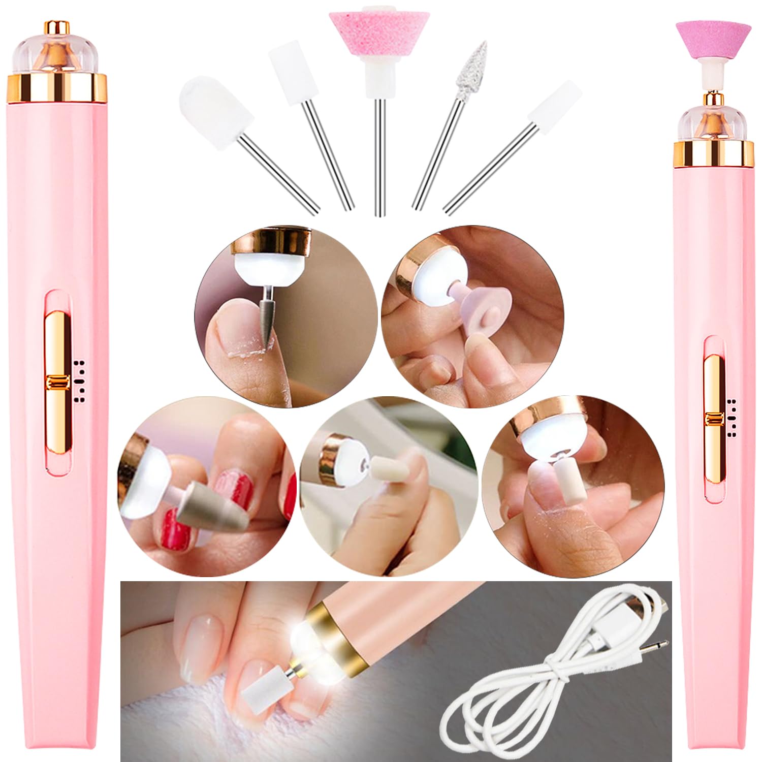Professional Nail Drill - Rechargeable 5 in 1 Electric Nail Files with Manicure and Pedicure Accessories - Electric Nail File Kit for Nail Salon and Home DIY (Men and Women)