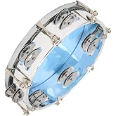 8in Hand Tambourine with Metal Bells, Double Row Jingle Percussion Instrument for Beginners, Tunable, Less Vibration, ABS + Metal (Blue)