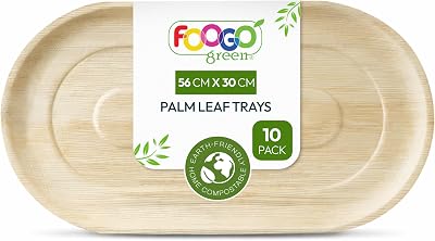 FOOGO Green 22x12 Large Palm Leaf Serving Trays Eco Friendly 56cm x 30cm