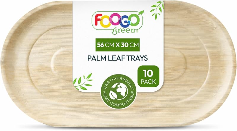 FOOGO Green 22x12 Large Palm Leaf Serving Trays Eco Friendly 56cm x 30cm