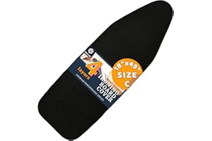 SAVUK Ironing Board Cover and Pad, 18'' X 49'', Extra Wide, Adjustable Elastic Edge Fit, Extra Thick, Heat Reflective, Non Stick, Cotton, Black