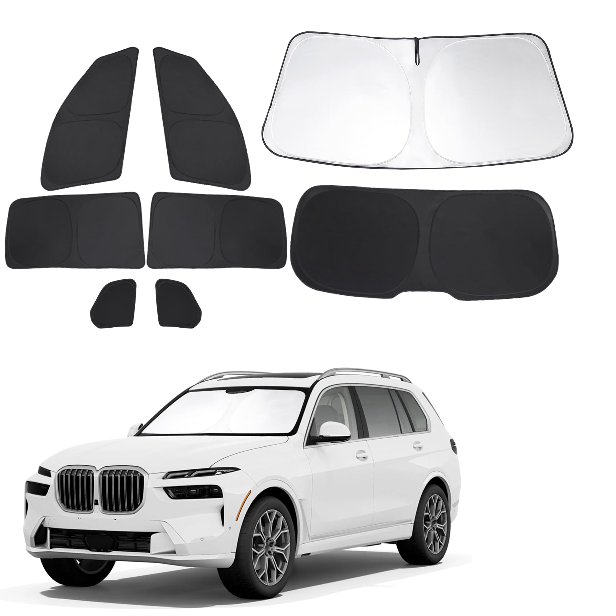 Photo 1 of Fannyc Windshield Sun Shade Car Windshield Foldable Full Windows Coverage Custom Fit for BMW X7 3.0L xDrive40i 2021-2026 Accessories Car Window Shades Block Sun UV Rays 8PCS