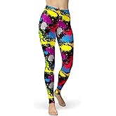 sissycos Women's 80s Leggings Neon Artistic Splash Printed Buttery Soft Stretchy Pants