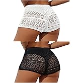 RoseSeek Women's Bathing Suit Cover Up Beach Shorts Hollow Out Crochet Coverups Beach Shorts 2 Pack Swimwear