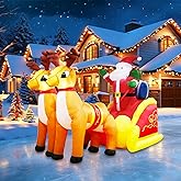 Inflatable Santa Claus on Sleigh with Reindeer, Outdoor Blow Up Yard Decoration with LED Lights for Christmas, Winter Holiday and New Year Decor, Kids Gifts