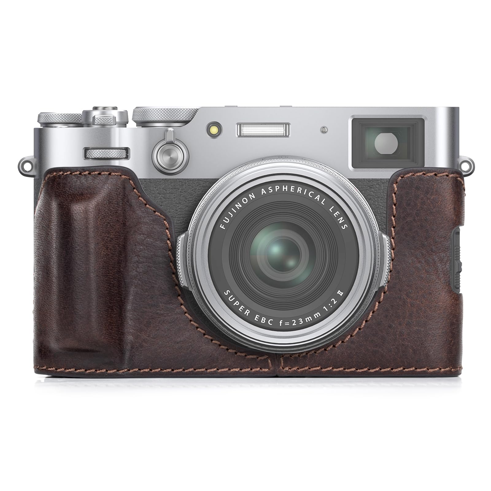 MUZIRI KINOKOO Fuji X100VI Case, Genuine Leather Protective Half Case Compatible for Fujifilm X100VI Camera - with Opening Bottom and Hand Grip Design - Coffee