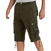 VOPOKER Men's Cargo Shorts Multi Pockets Mens Shorts Classic 13 Inches Cotton Relaxed Fit Casual Capri Long Shorts, Olive Green