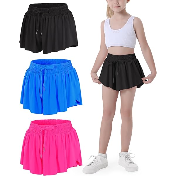3 Pack Girls Flowy Shorts With Spandex Liner 2 In 1 Youth Junior