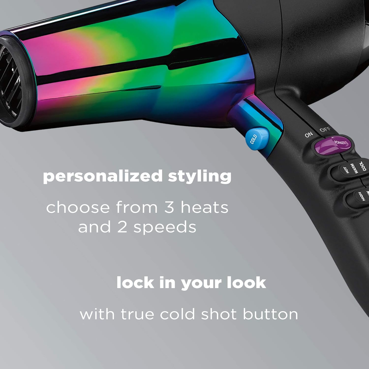 Conair INFINITIPRO 1875 Watt Ion Choice Hair Dryer, Rainbow Chrome Finish, Full Size: Beauty