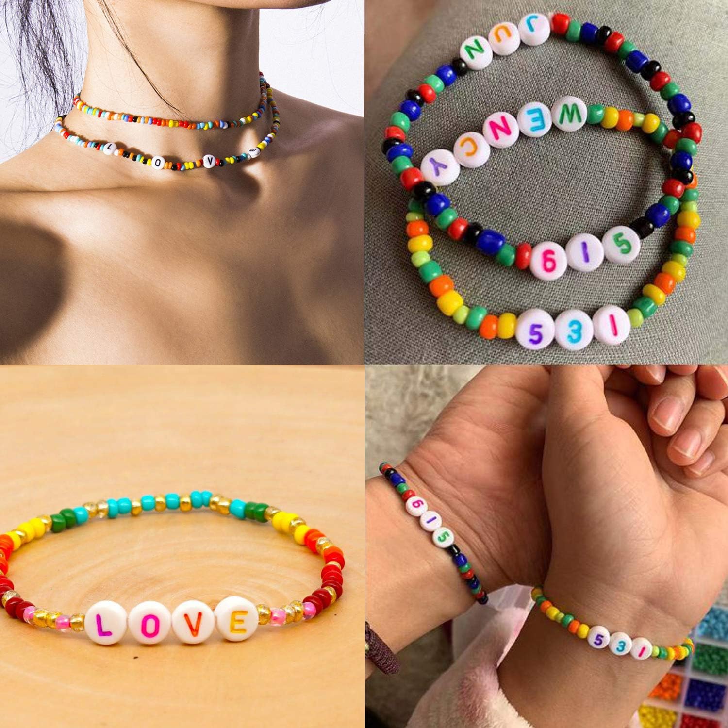 1000pcs Perles De Lettres En Acrylique Colorees Rondes Blanches Alphabet A Z Perles Chiffre Nombre 0 9 Perles Coeur Avec Corde En Cristal Pour Diy Creation Bijoux Bracelets Colliers Jouet Enfant Loisirs Creatifs Perlage