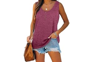 AMOBER Womens Tank Tops Casual Henley Loose Fit Basic Solid Color Casual Tops Summer Sleeveless Button Down Tunics Shirts