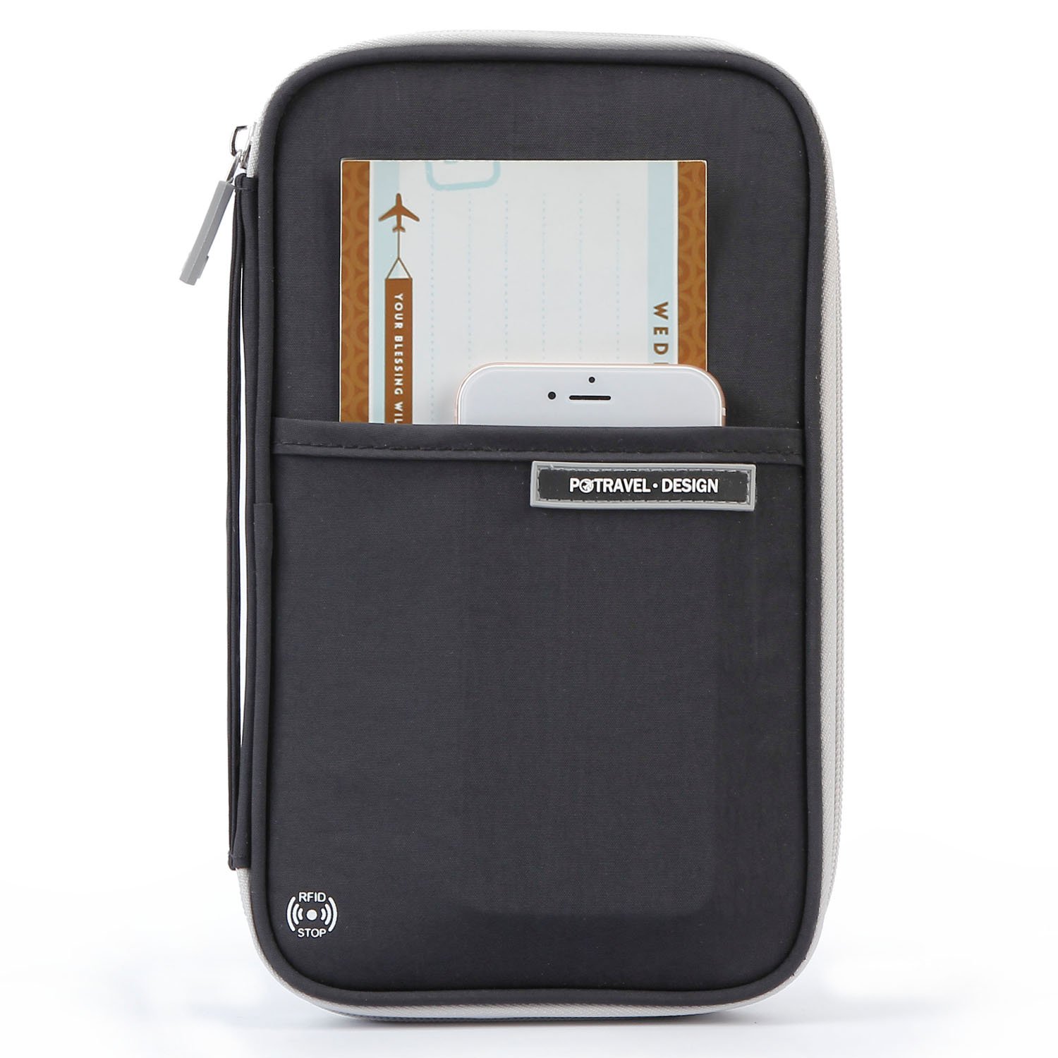 ManKn Family Passport Holder Travel Wallet, Waterproof RFID Document Organizer Case with Hand Strap Zip Closure for Men Women, Ticket Credit ID Card Cash Pouch Money Bag