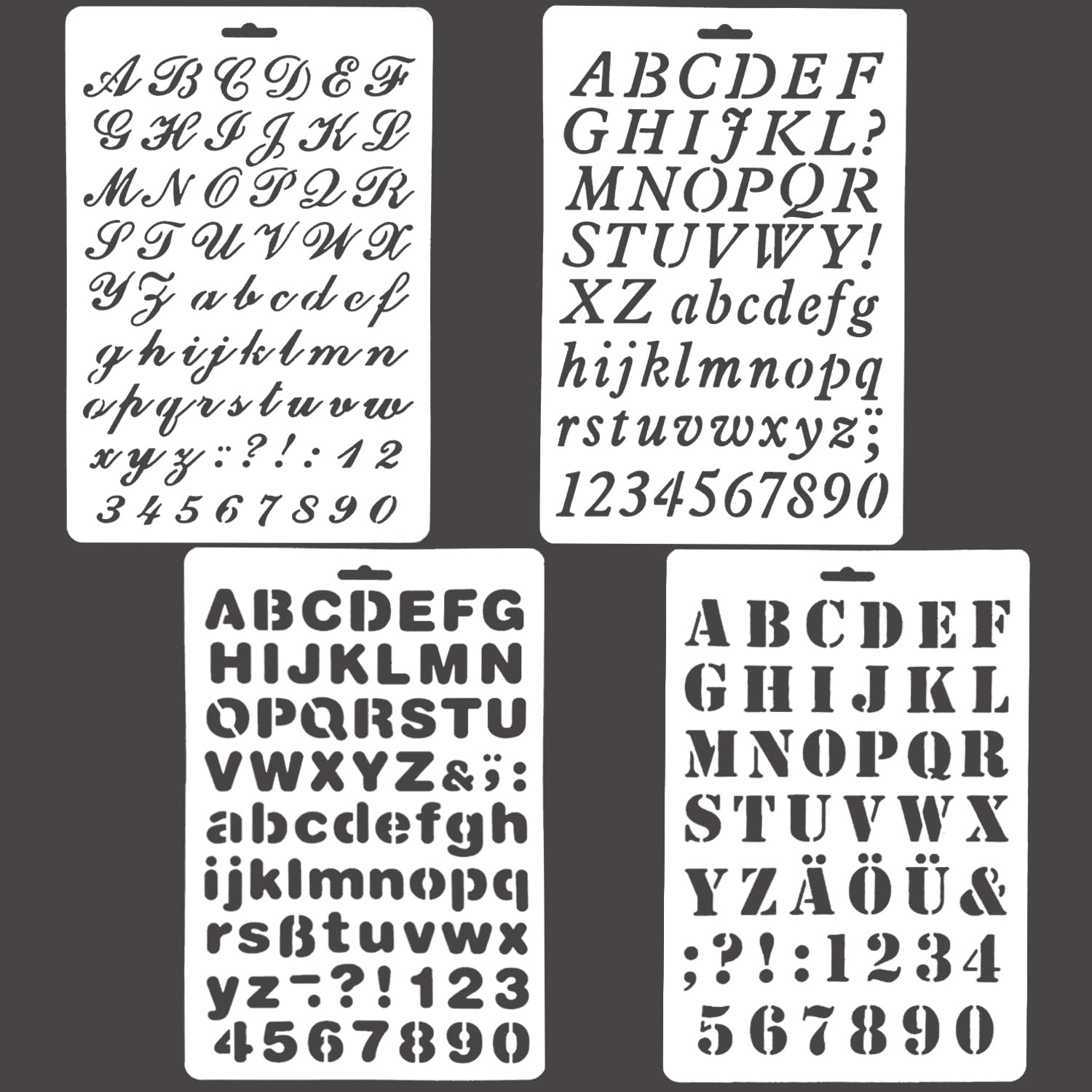 4 Pcs Letter Stencils, Assorted Styles Stencils Letters Drafting Drawing Alphabet Number Templates Stencil for DIY Craft Photo Album Scrapbook