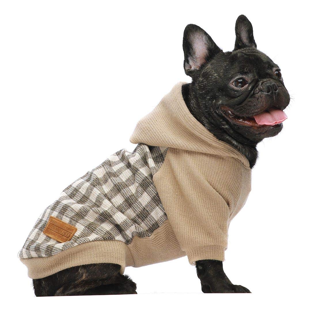 Fitwarm Tartan Plaid Dog Hoodie, Knitted Dog Clothes for Small Dogs Boy, Pet Sweatshirt, Knitted Sweater, Beige, Large — image 1