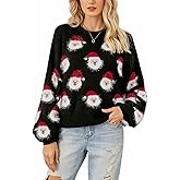 Gihuo Women's Ugly Christmas Sweater Cute Santa Funny Xmas Holiday Knitted Pullover Crewneck Sweater Tops