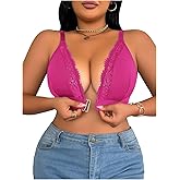 MakeMeChic Women's Plus Size Bra Floral Lace Front Closure Spaghetti Strap Bralette Underwear