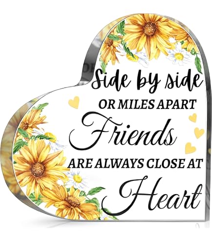 Bucherry Freundschaftsgeschenk Acryl-Herz Mit Sonnenblumen – 15 X 15 Cm, Inspirierender Spruch Für BFF