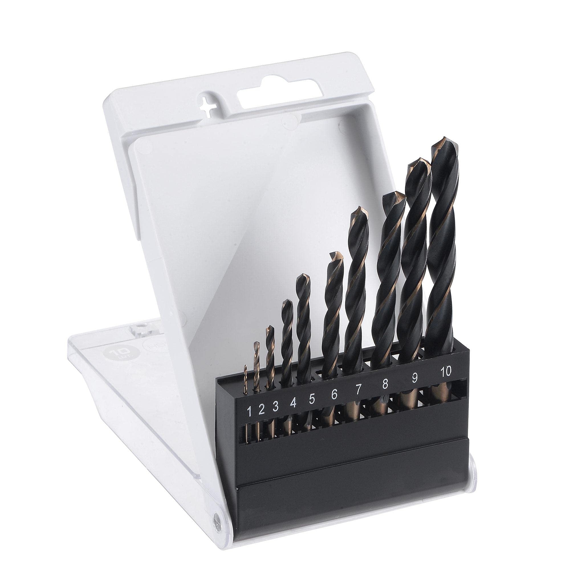 sourcing map High Speed Steel 6542 Cobalt Jobber Twist Drill Bit Set for Stainless Steel Aluminum Alloy Wood 1mm - 10mm 10 Pcs