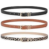 JASGOOD 3 Pack Womens Skinny Leather Belt for Jeans Thin Leather Fashion Ladies Waist Belt with Gold Buckle for Dress Pants