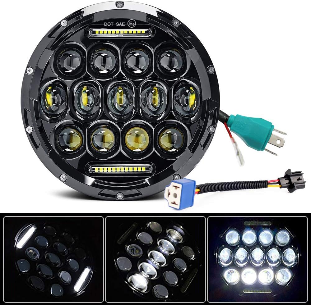 7 inch LED Headlight Round EMARK Approved 6000K Hi/lo Beam and DRL