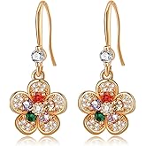 Austrian Crystal Flower Dangle Drop Earrings for Women 14K Gold Plated Hypoallergenic Jewelry