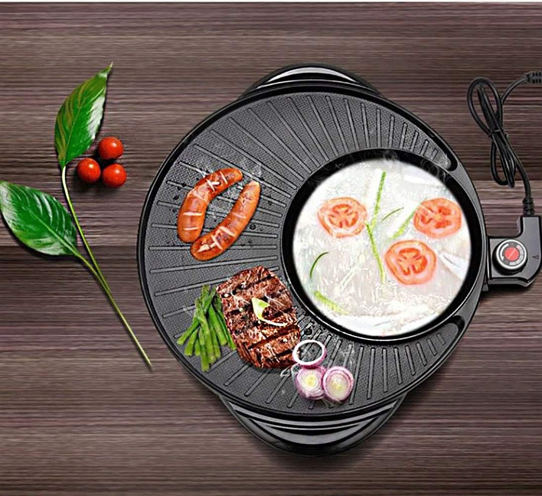 review Electric baking pan BBQ Korean Barbecue Hot Pot Double Pot,Smokeless and Non Stick Household Integrated Cooker Pot, Electric Barbecue Electric Hot Pot