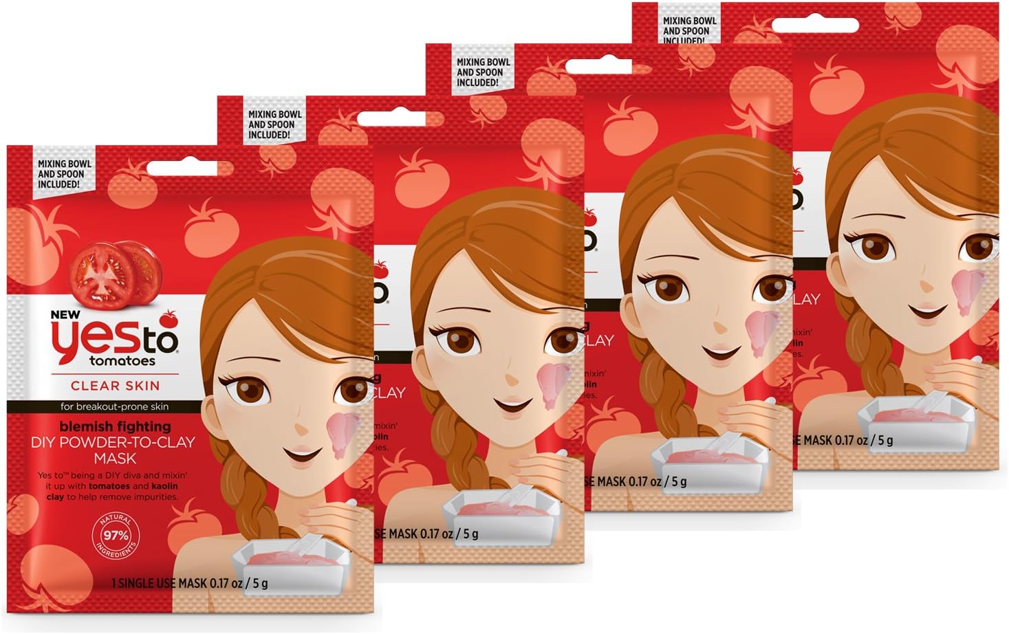 Yes To Tomatoes Impurity Fighting DIY Powder-to-Clay Mask Bundle (4 Single Use Masks)