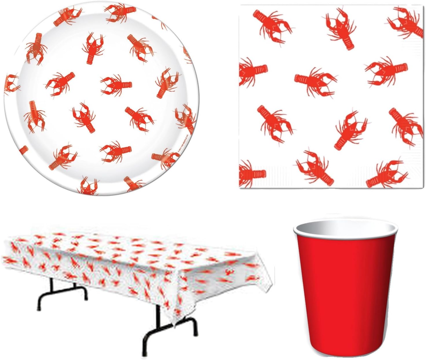 Crawfish Boil Theme Party Supplies for 16 Guests This Party Pack Includes Table Cover, Napkins, Plates and Cups - This Bundle Includes 73 Pieces!