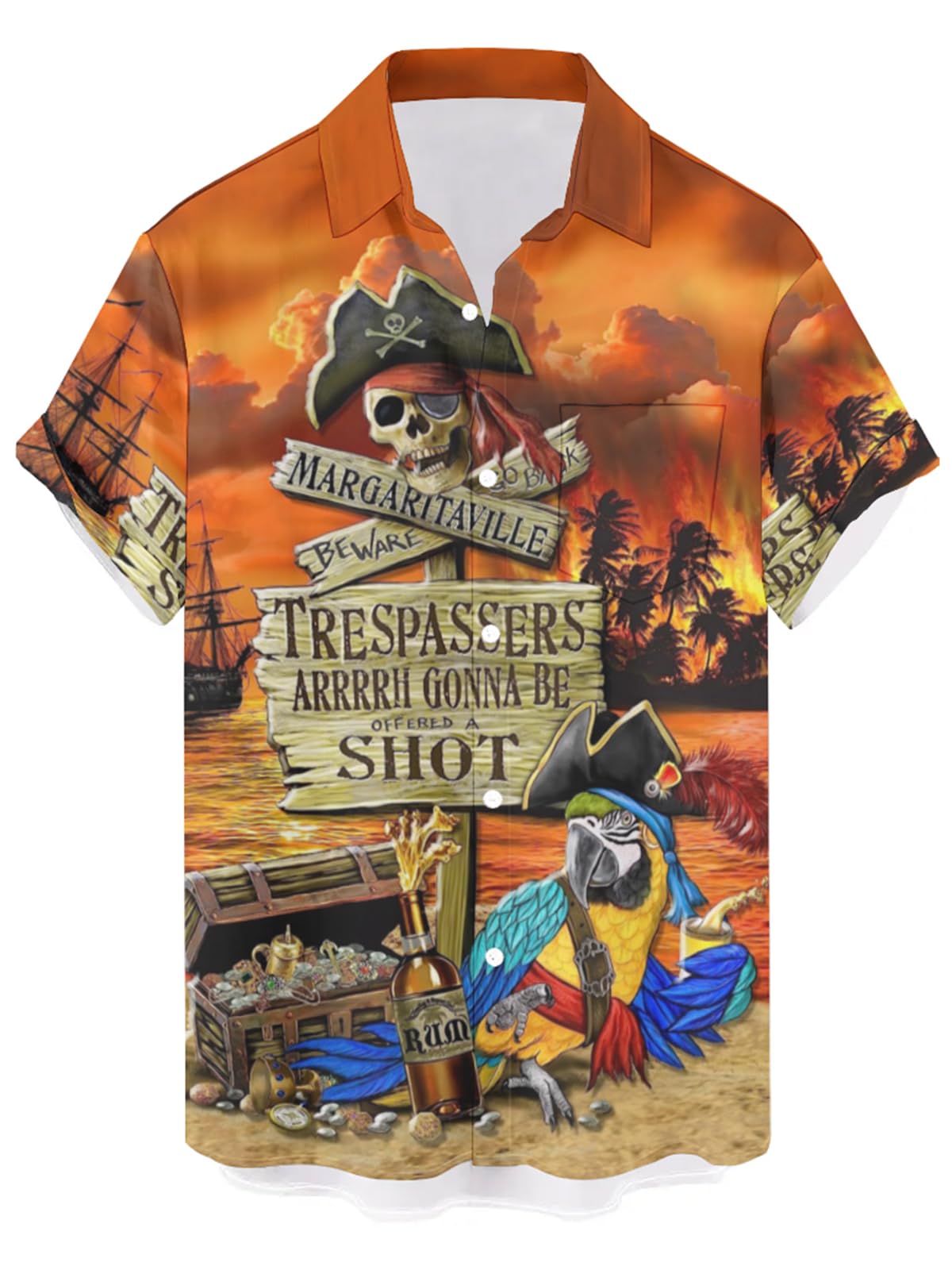 Mens Funny Parrot Hawaiian Shirts Short Sleeve