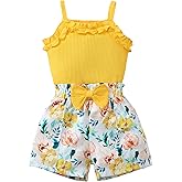 Kucnuzki Toddler Baby Girl Clothes Sleeveless Tank Tops Ruffle Halter Shirts Floral Shorts 2 Piece Set Summer Outfits