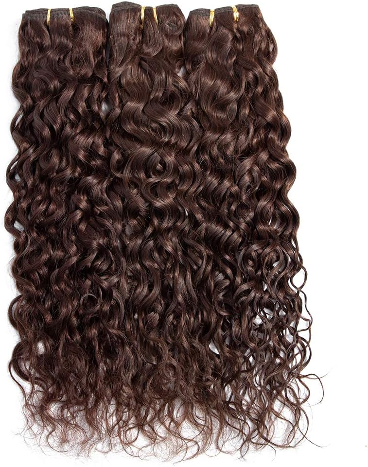 Year End Deals Dark Brown Wet and Wavy Hair Weaves, Water Wave Human Hair Extensions 8A 100% Human Hair Bundles Unprocessed Virgin Curly Wave Hair Bundles (Color 2,12 14 16 Inch)