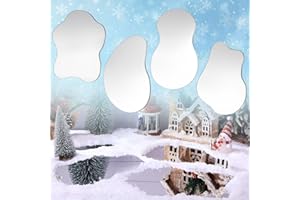 ELAOALE 4 Pcs Large-Sized Christmas Village Mirror Lake Landscape Accessories, 9.8In, Silver, Wall Mount, Holiday Collectible Buildings, HOME MIRROR, Acrylic, Rustic, Traditional, Contemporary