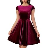 Dressystar Women's Velvet Cocktail Party Formal Dress Cap Sleeve A Line Fall Winter Vintage Rockabilly Dresses Prom Gown