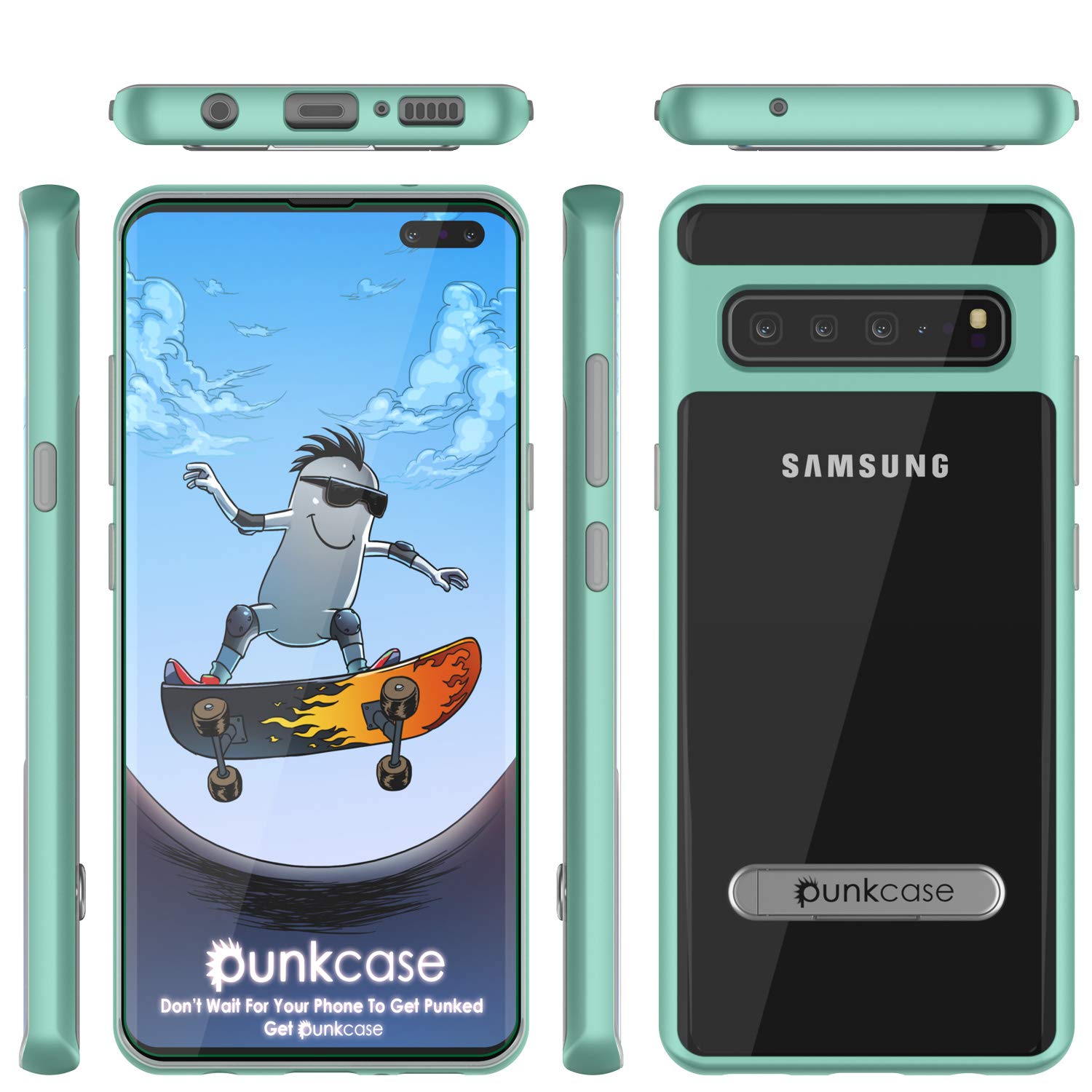 Galaxy S10 5G Case, PUNKcase [Lucid 3.0 Series] [Slim Fit] [Clear Back] Armor Cover w/Integrated Kickstand, Anti-Shock System & PUNKSHIELD Screen Protector for Samsung Galaxy S10 5G [Teal]
