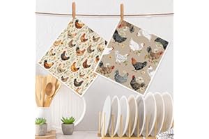 Swedish Dishcloths for Kitchen, 2 PCS Floral Chicken Pattern Swedish Dish Cloths Set, Reusable Washable Absorbent Soft Durabl