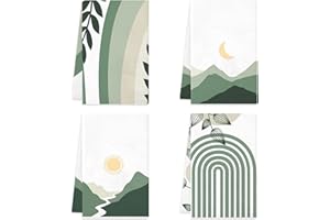 Lebsitey Boho Kitchen Towels Set of 4, Boho Bohemian Sun Moon Kitchen Towels Decorative Set, Bohemian Green Hand Tea Towels f