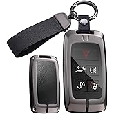 ontto Smart Remote Car Key Cover Fit for Range Rover 2018-up Car Accessories Metal and Leather Key Fob Case Fit for Range Rover Sport Vogue Evoque Velar,with Keychain,Black