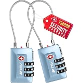 BV Luggage Locks TSA Accepted, Open Alert Cable Lock, Arctic Blue, 2 Pack | TSA008 Travel Sentry Approved, 3-Digit Combination Suitcase Locks for Travel, Backpacks, Lockers, Cases