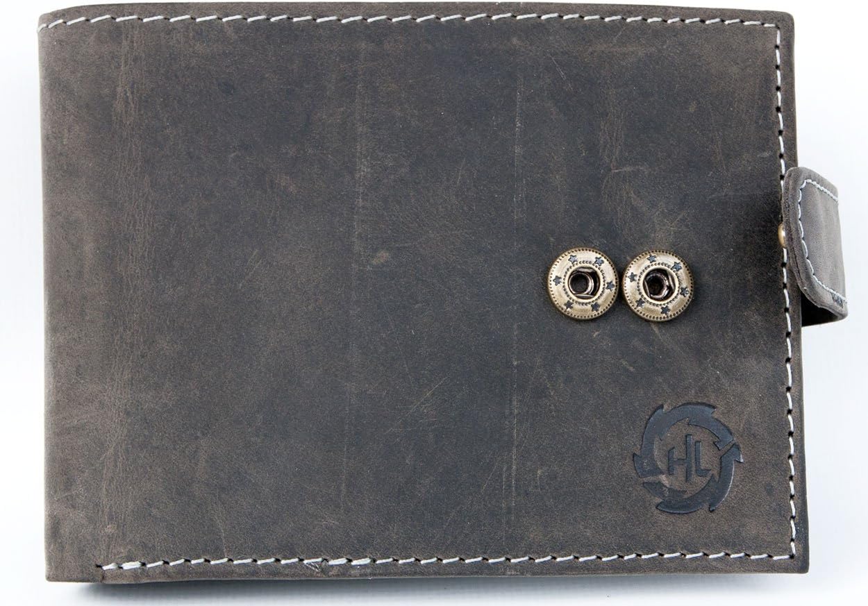 Grey leather wallet HL with a buckle whole made of genuineleather, Gray - Image 3